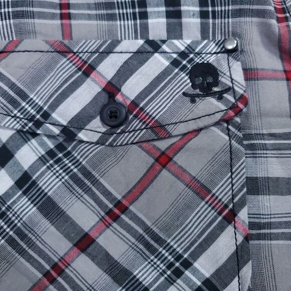 Decoded Shirt Men Medium Long Sleeve Brown Button Up Skull Logo Skater Check Top - Picture 9 of 11